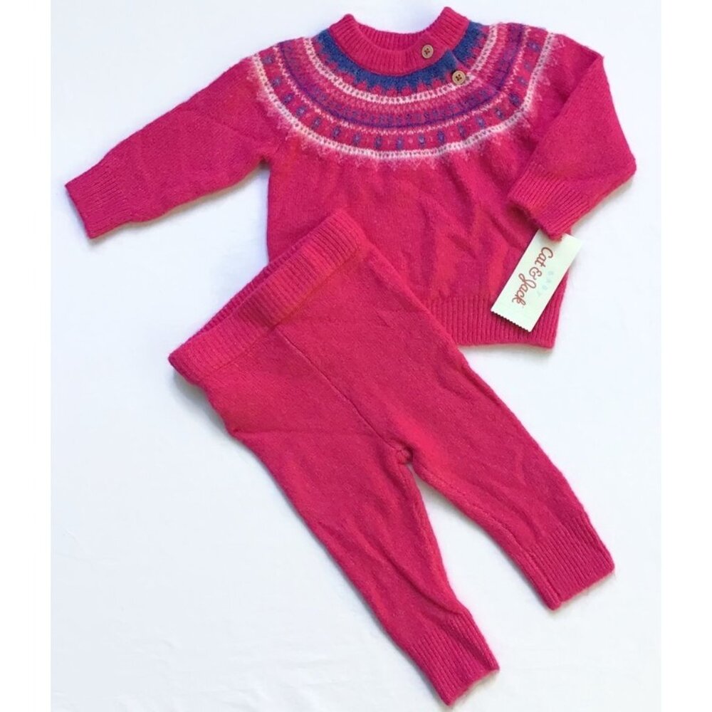 Cat & Jack Fair Isle Sweater Outfit Baby Girl 3-6 Mos. Pink Colorful Round Neck